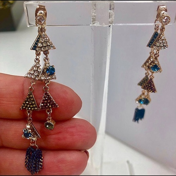 Artisan Triangle Crystal Dangle Earring-Boutique - Picture 3 of 7